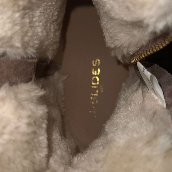 J Slides Womens Tristan Tan Leather Platform Sneaker Booties Faux Fur Size 8.5 - Picture 8 of 11